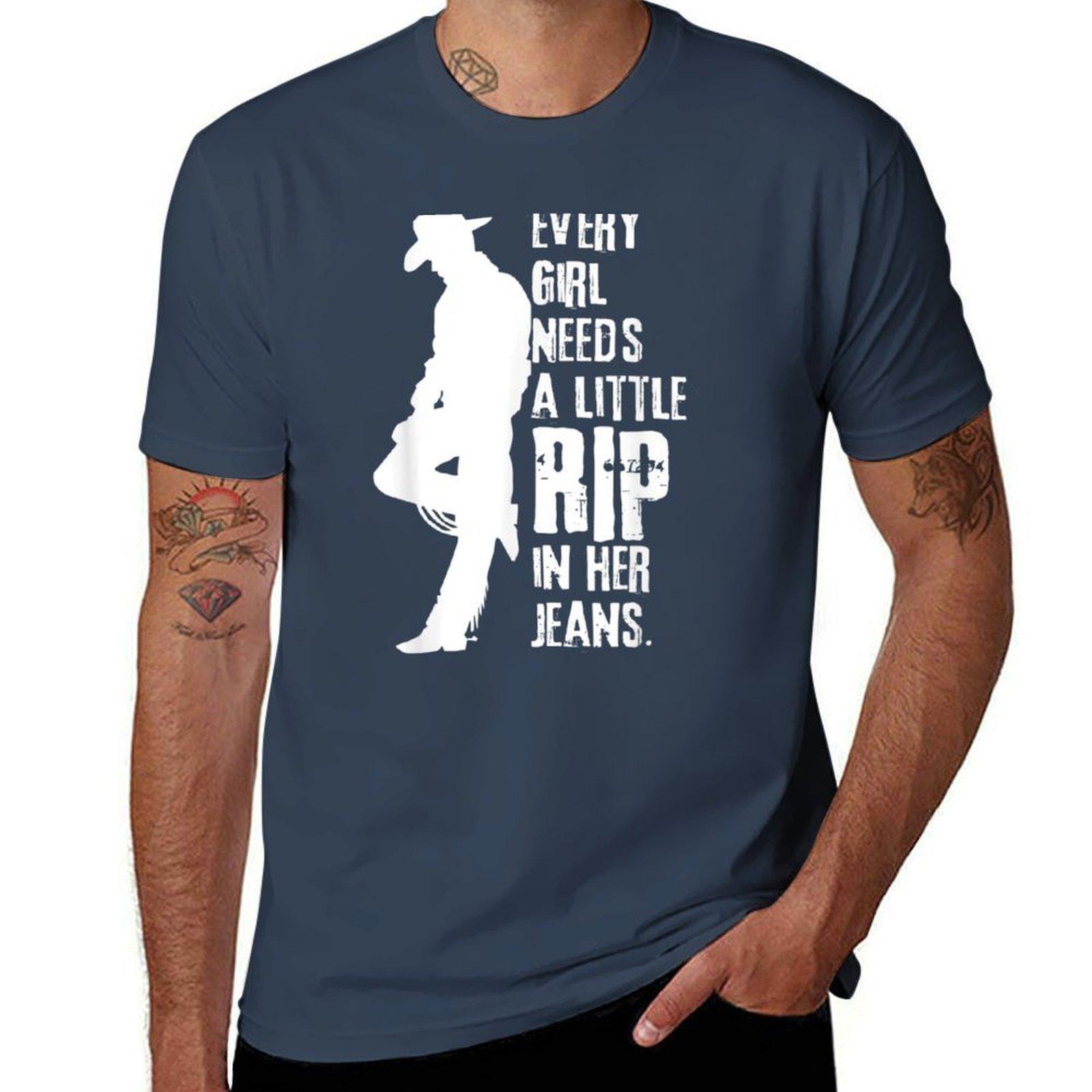every girl needs a little rip in her jeans TShirt Basic Plain Short Sleeve Crew Neck Tee S