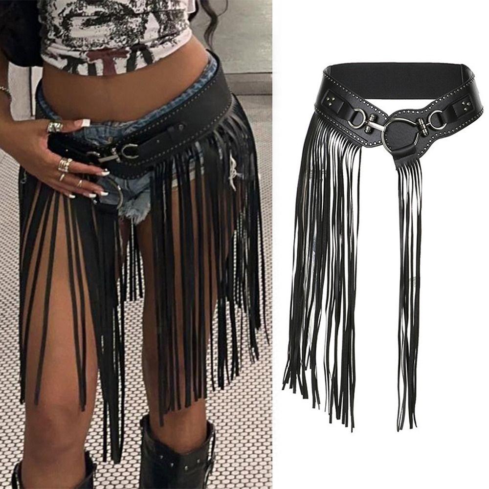 Long Tassel Hiphop Jeans Belt PU Leather Waistband Waist Decorate Accessories