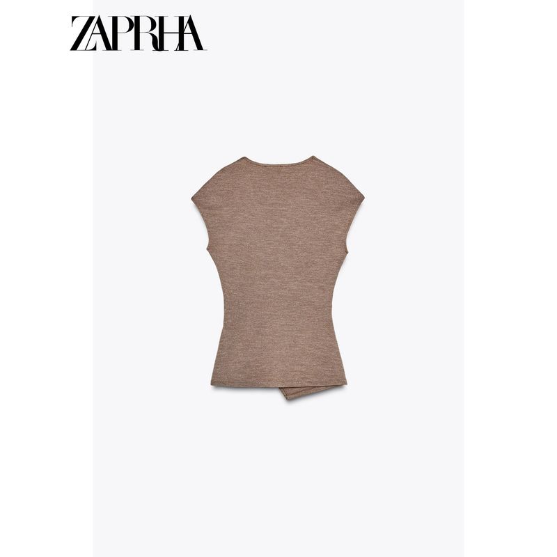 Zaprha2025 Summer New Unique Pin Decoration Texture Sleeveless Double Placket V-neck Shirts Top Women 3644177