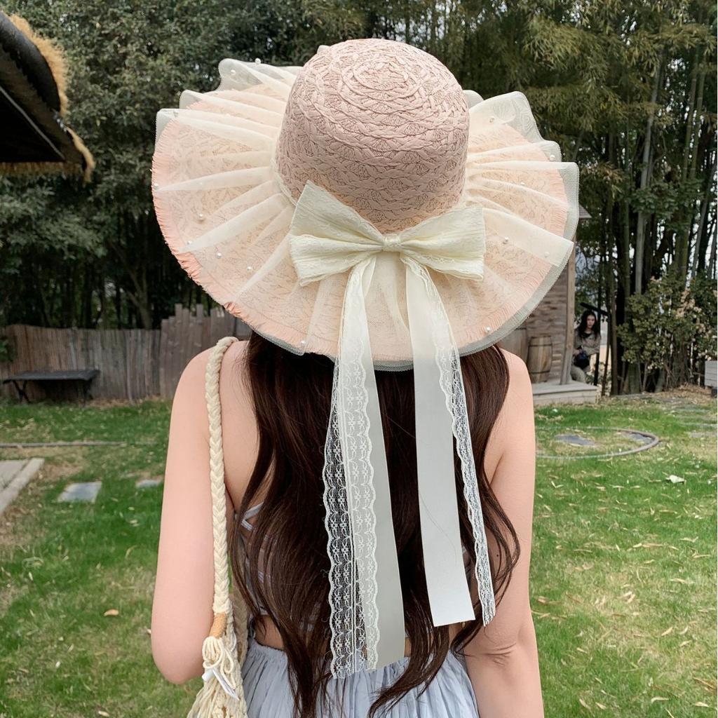 2026 Summer Straw Hat Children'S Seaside Beach Sunscreen Hat Mesh Bow Vacation Breathable Sun Hat
