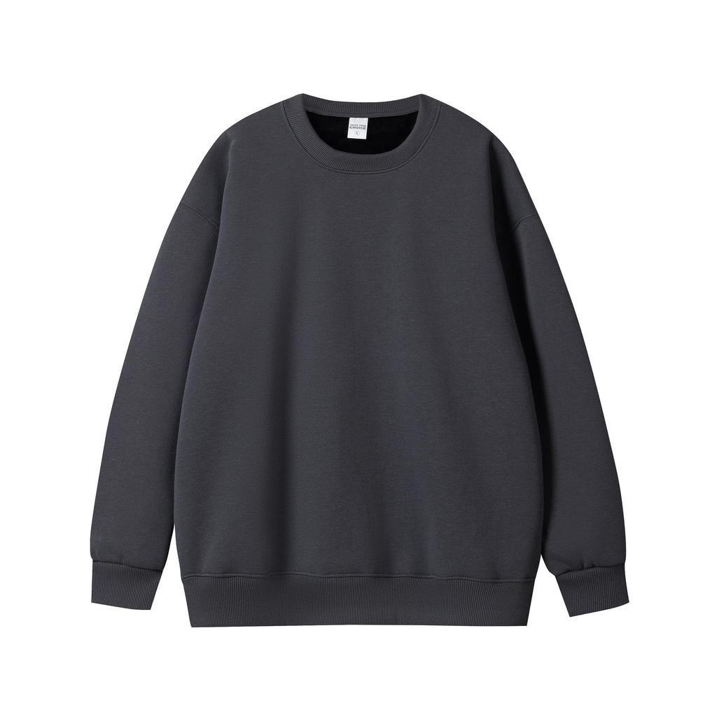 450G Silverräv Päls Tungviktssweatshirt - Unisex Höst/Vinter Lös Passform, Enfärgad, Rund Halsringning