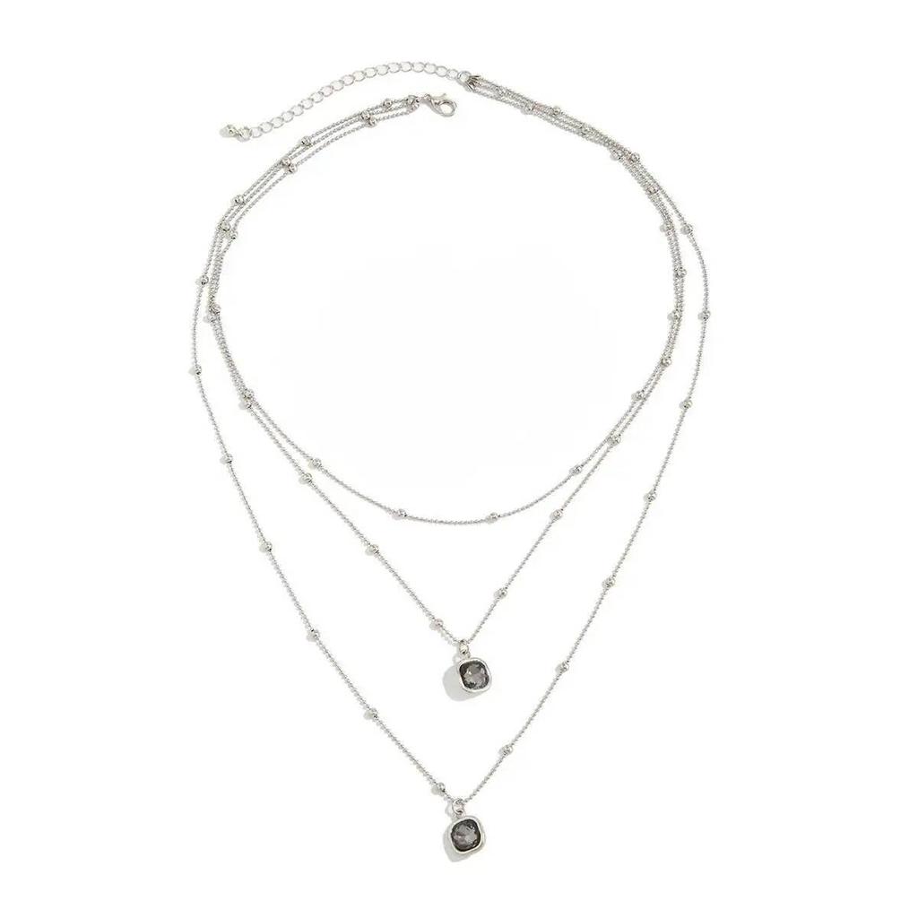 SHIXIN Retro Rhinestone Square Long Pendant Necklace for Women Minimalist Multi-layer Clavicle Chain Sweater Chain Jewelry Gifts