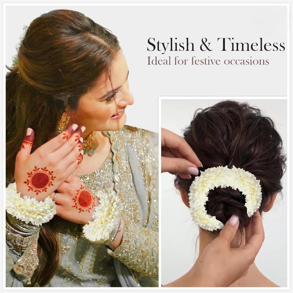 RSINC Scented Mogra Gajra Hair A Fake Gajra Scrunchies Rubber Band - Premium & Voluminous, White Pack of 2 Mogra Gajra Hair Accessories