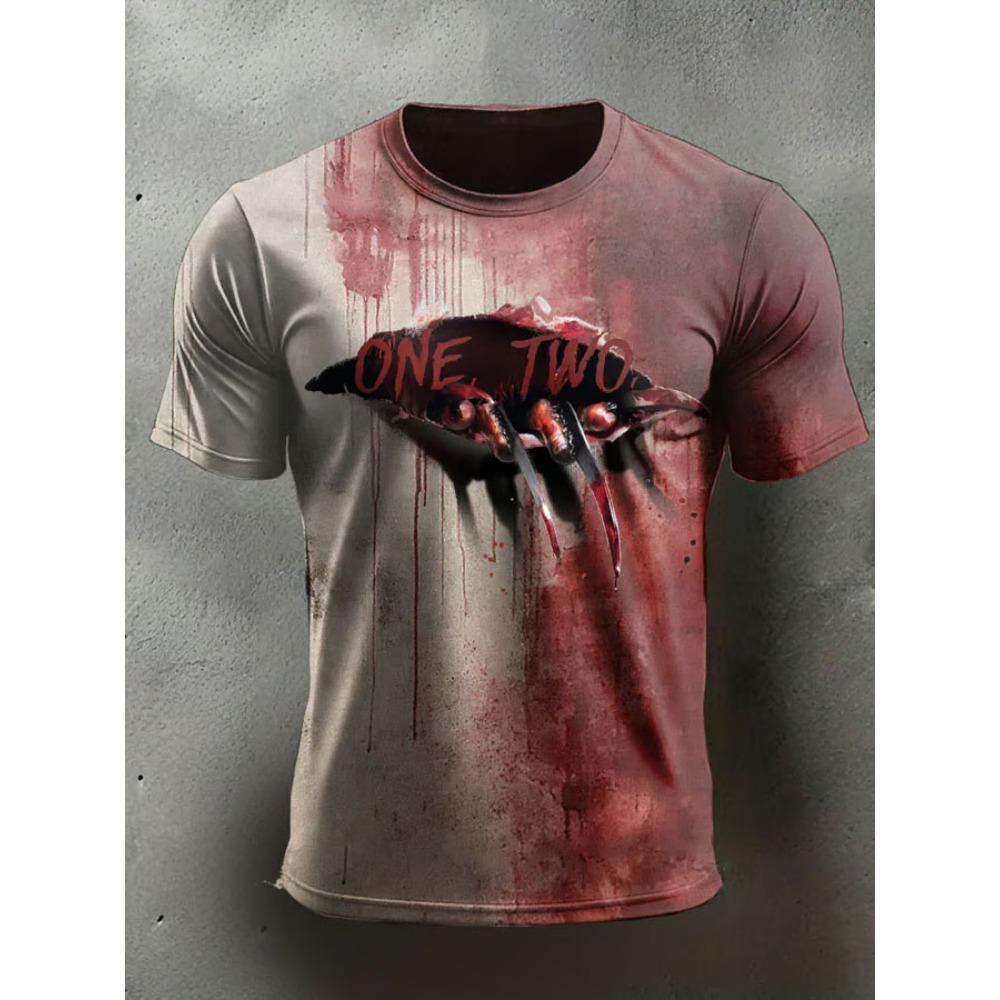 Sommer Briefe Blutiges Muster Gedruckt Herren Kurzarm Rundhals T-Shirt Atmungsaktiv Leicht Party Oberteil Damen T-Shirts Kleidung