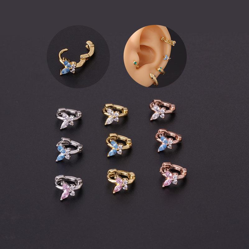 

Butterfly Zircon Mini Hoop Earrings in Blue, Pink, & White - Fashionable Ear Cuff Jewelry Silver