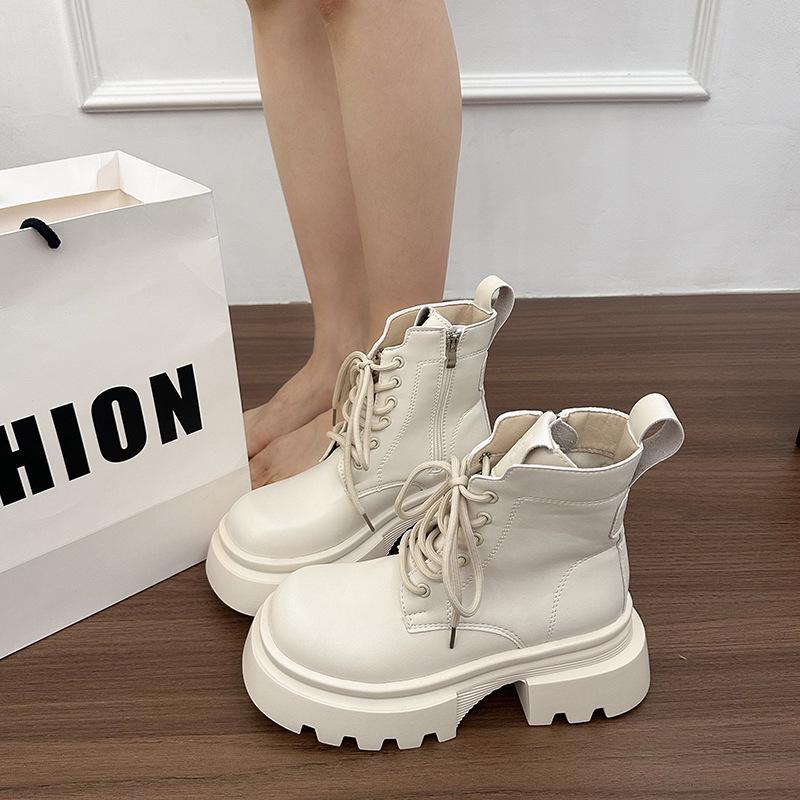 Thick-soled slim Maillard style short boots autumn new British style round head retro small Martin boots women