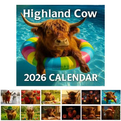 2026 Highland Cow Wall Calendar Scottish Highland Cattle 12 Monthly Planner Cute Animal Wall Art Decor for Home And Office