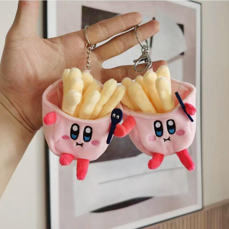 Adorable Kirby Plush Toy Hamburger Fries Keychain Soft Cotton Short Plush 11cm