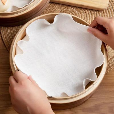 5PCS 28CM Round Cotton Yarn Steamer Cloth Reusable Non Stick Household Steamer Liners Cloth Mesh Mat Pad Steamed Buns