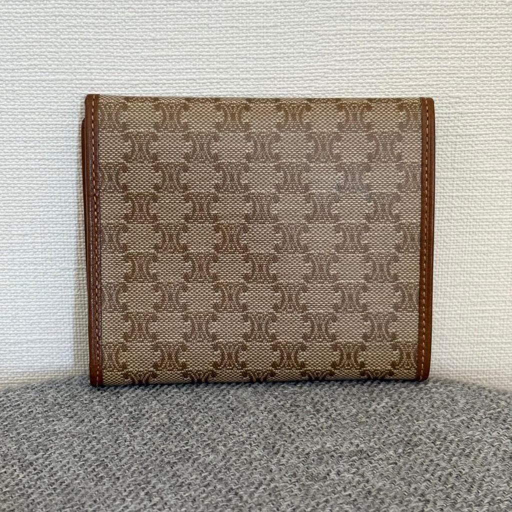Used Celine Macadam PVC X Leather Beige Trifold Wallet Cw488