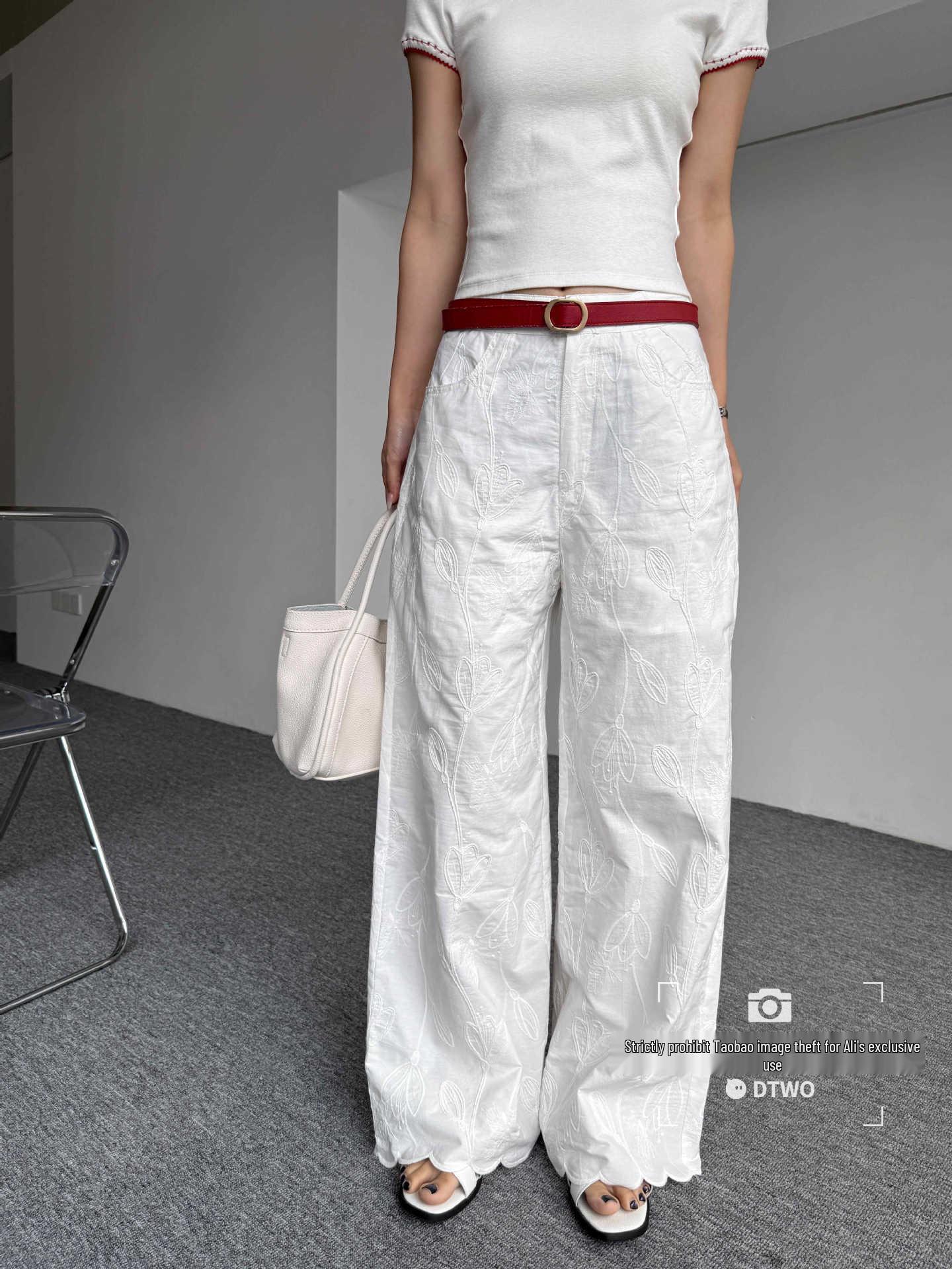 

DTWO Women s Jacquard High-End Straight-Leg Pants - Spring/Summer New Design Small чёрный