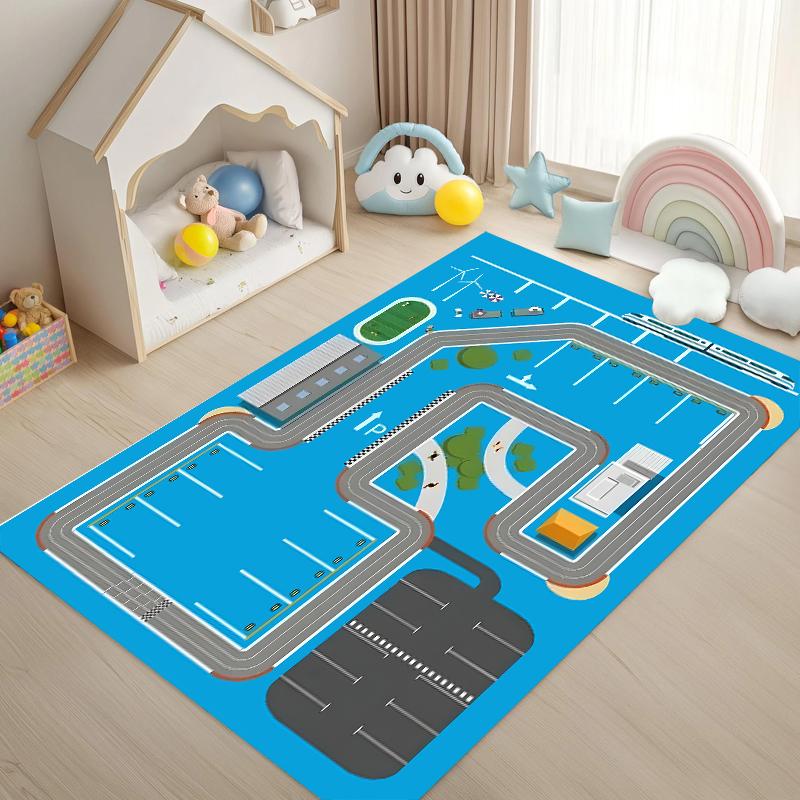 Traffic Road Map Educational Carpet Mat Rug Home Decoration Living Room Kids Play Area City Street Design Non Slip Durable