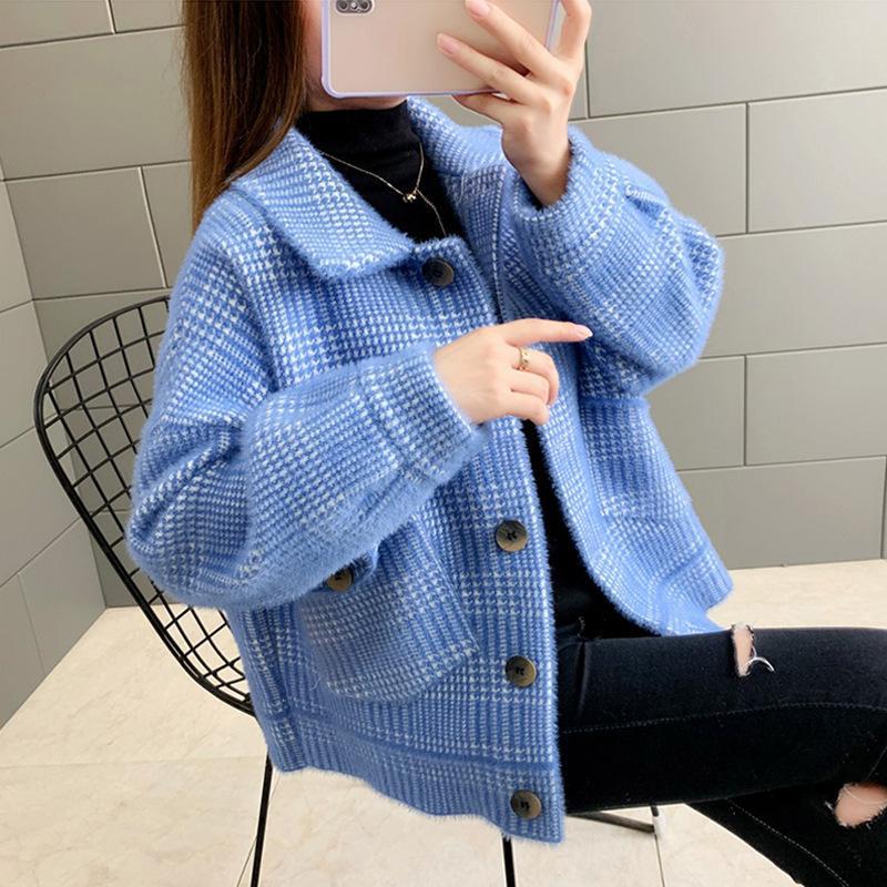 

Осеннее шерстяное полупальто женское весна и осень универсальное повседневное женское верхнее пальто на раннюю осень осенняя одежда новая женская одежда One size синий