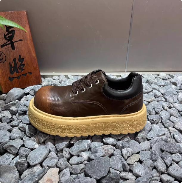 Textured light skin dark color gradual change Martin boots retro old thick bottom lace-up low top v2