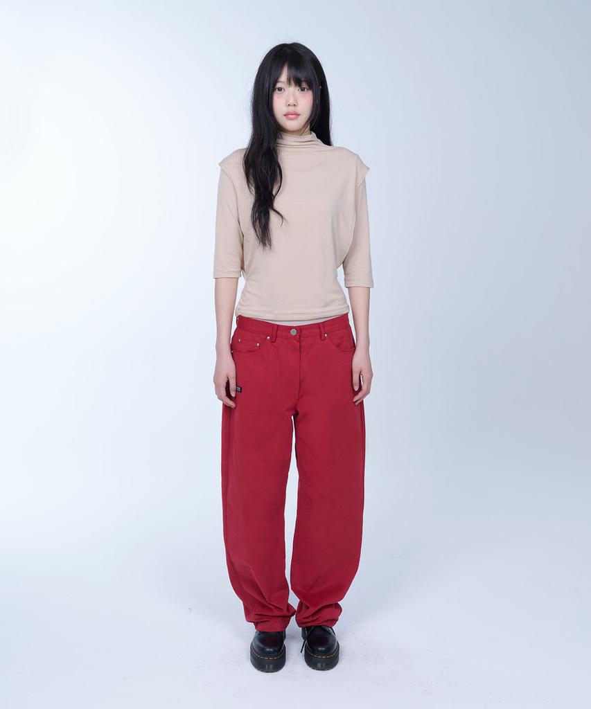 Laailai Straight Wide Cotton Pants (Red)