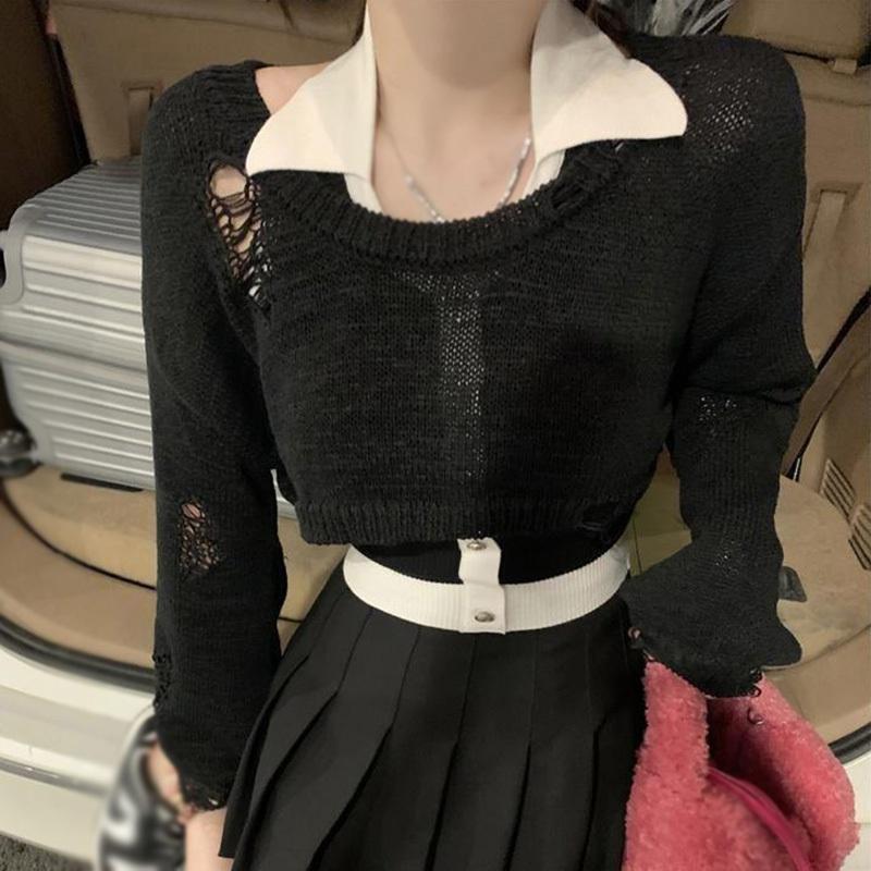 Top košile na opalovací krémy, rozbité otvory, kulatý výstřih, dutý, krátký, jednobarevný