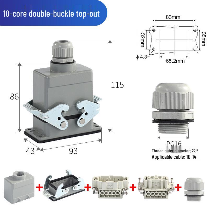 Heavy-Duty Rectangular Aviation Connector Plug & Socket: 6, 10, 16, 24, 32 Pin Options
