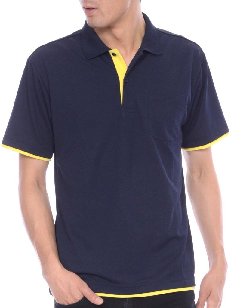 Polo Short with UV Navy x Size 3L T-Shirt.ST Men's 4.4oz Shirt, Dry, Sleeve, Layered, Pockets, Protection, Yellow,