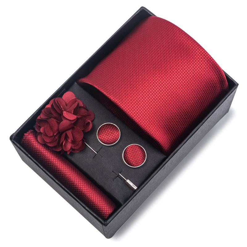 Boda Boda Corbata Novio Festiva Borgoña Corbata Traje de Hombre Gemelos Ramillete Kit de Accesorios