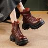 Johnature Thick Soled Short Boots Women's Genuine Leather Front Zipper Platform Boots