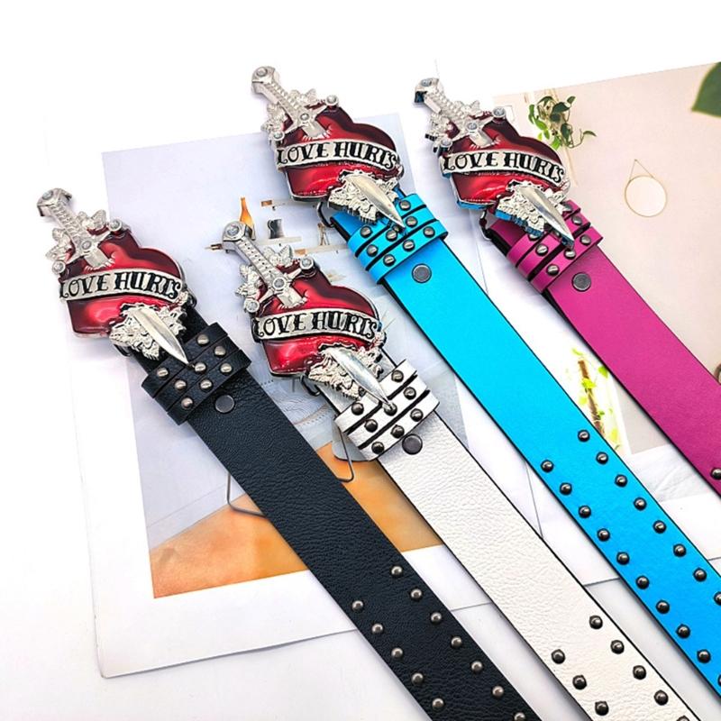Heart Buckle Waist Belt Jeans Waistband Punk Style Studded Belt Waistband for Street Player Country Girls