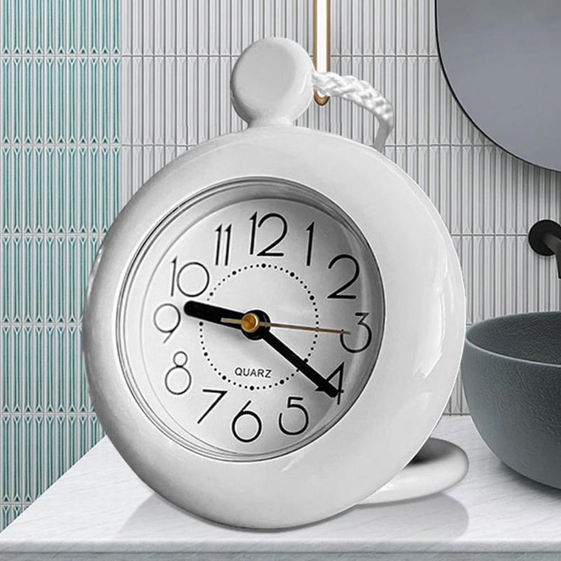 Hanging Bathroom Wall Analog Clock with Round White ABS Case, Low-Noise Mechanism, Waterproof Design, Hanging Cord for Home Use