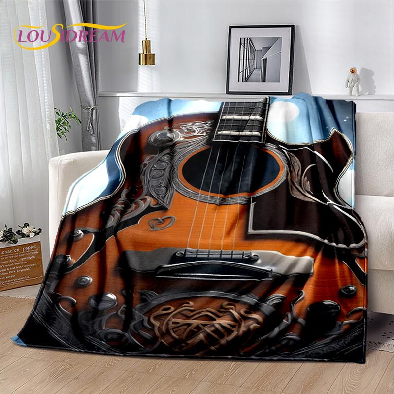 Skull Electric Guitar Classical Guitar Blanket,Soft Throw Blanket for Home Bedroom Bed Sofa Picnic Travel Office Cover Kids Gift