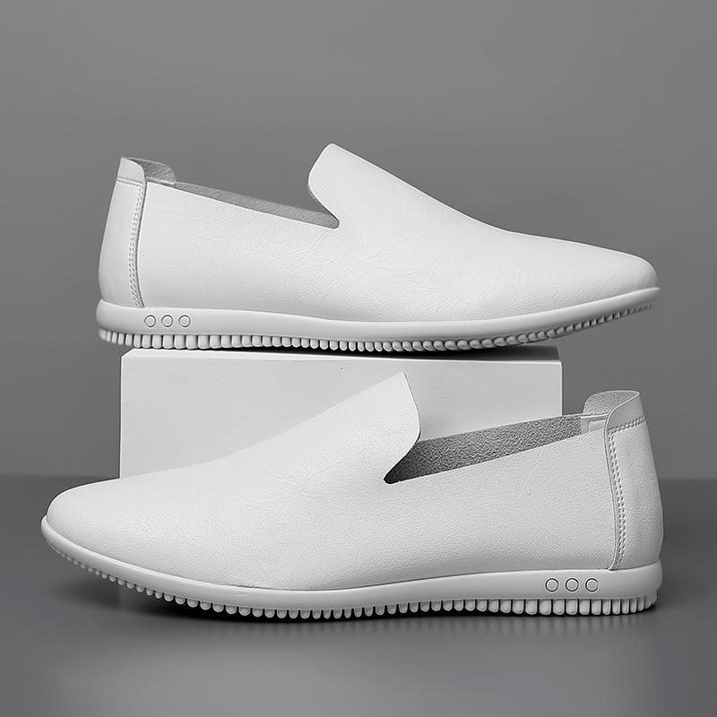 Fashion Designer Solid Color Male Leather Shoes Slip-on Flat-soled Men Loafers Spring Autumn Soft-soled Casual Man Driving Shoes