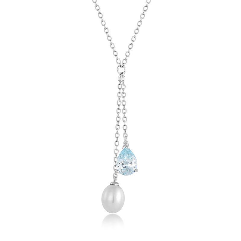925 Sterling Silver Necklace with Zircon and Freshwater Pearl - Elegant Luxury Clavicle Chain for Women 925 Silver