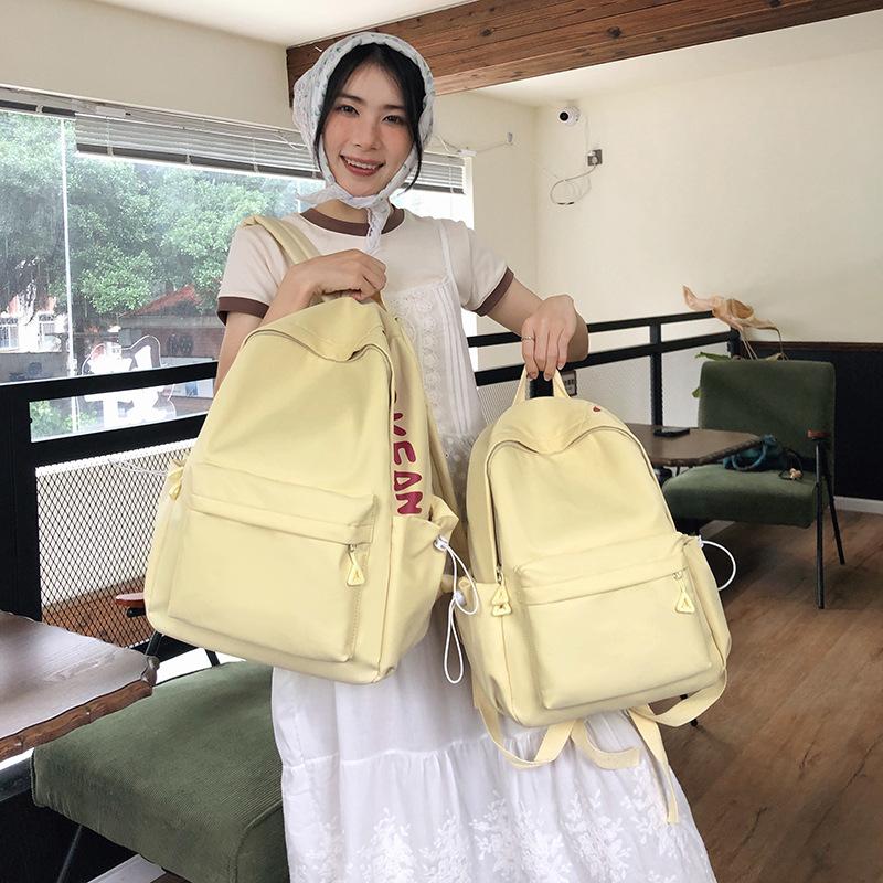 Summer New Solid Color Casual Letter Student Backpack Street Fashion Outdoor Double Shoulder Backpack Large and Small Sizes