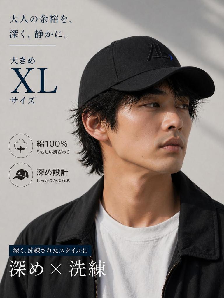 Large Size Deep Extra Large Suitable for and Unisex [Lovechic] Men's Cap, Fit, (60-65cm), Stylish, Spring, Summer, Autumn, Winter, (Black-B)