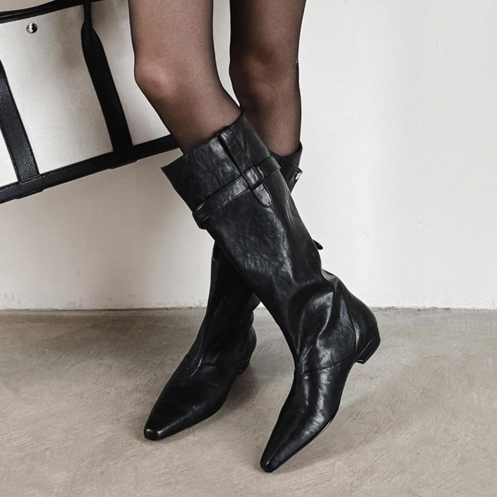 Brown Niche Design Sense But Knee Knight Boots Women's Autumn and Winter Thick Heel Temperament Belt Buckle Boots 2025 New