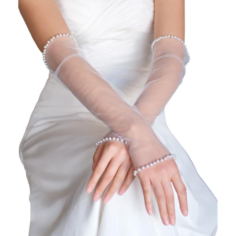 Wedding Pearls Gloves Wedding Gloves Party Supply Bridal Gloves for Concert Fingerless White Gloves