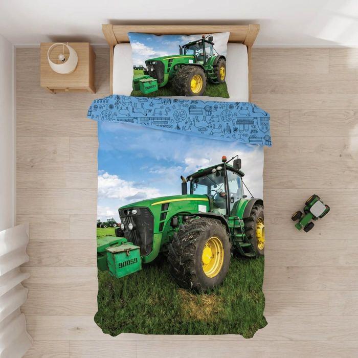 Parure de Lit - Junior - Tracteur - 100% Coton - Réversible - 40x60 cm Oreiller