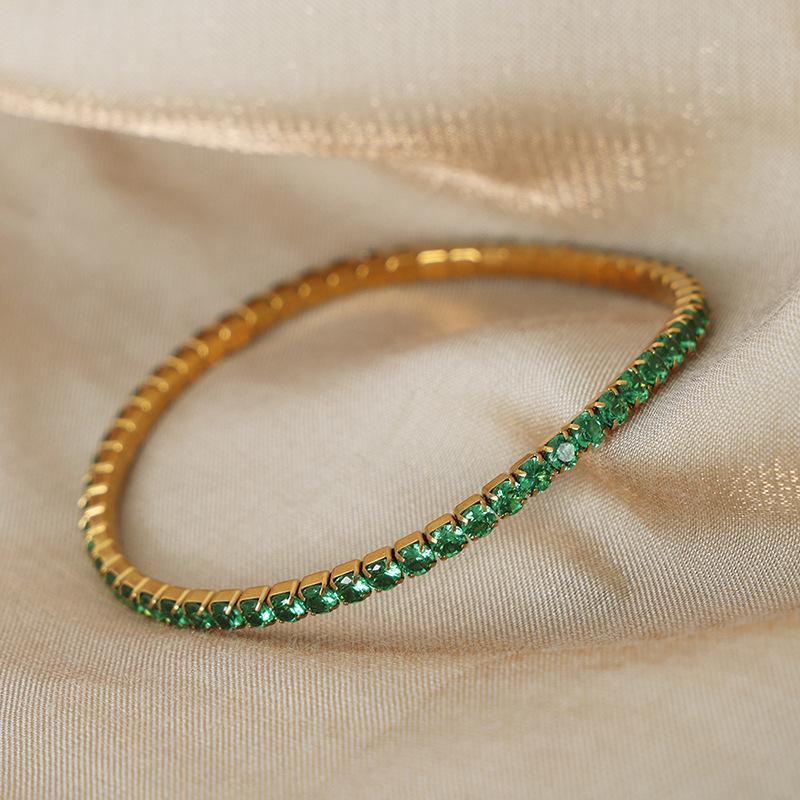 Multicolor Zircon Gold-Plated Titanium Steel Elastic Bracelet