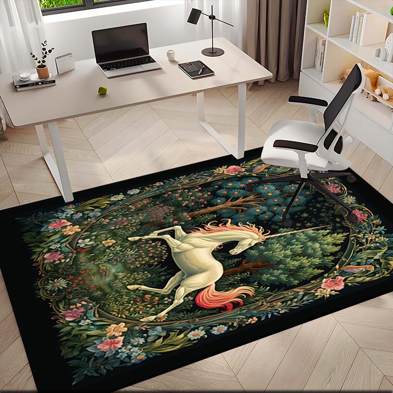 1pc Medieval Pastoral Magic Unicorn Carpet Rug for Living Room Bedroom Home Sofa Decoration,Kids play Non-slip Floor Mat