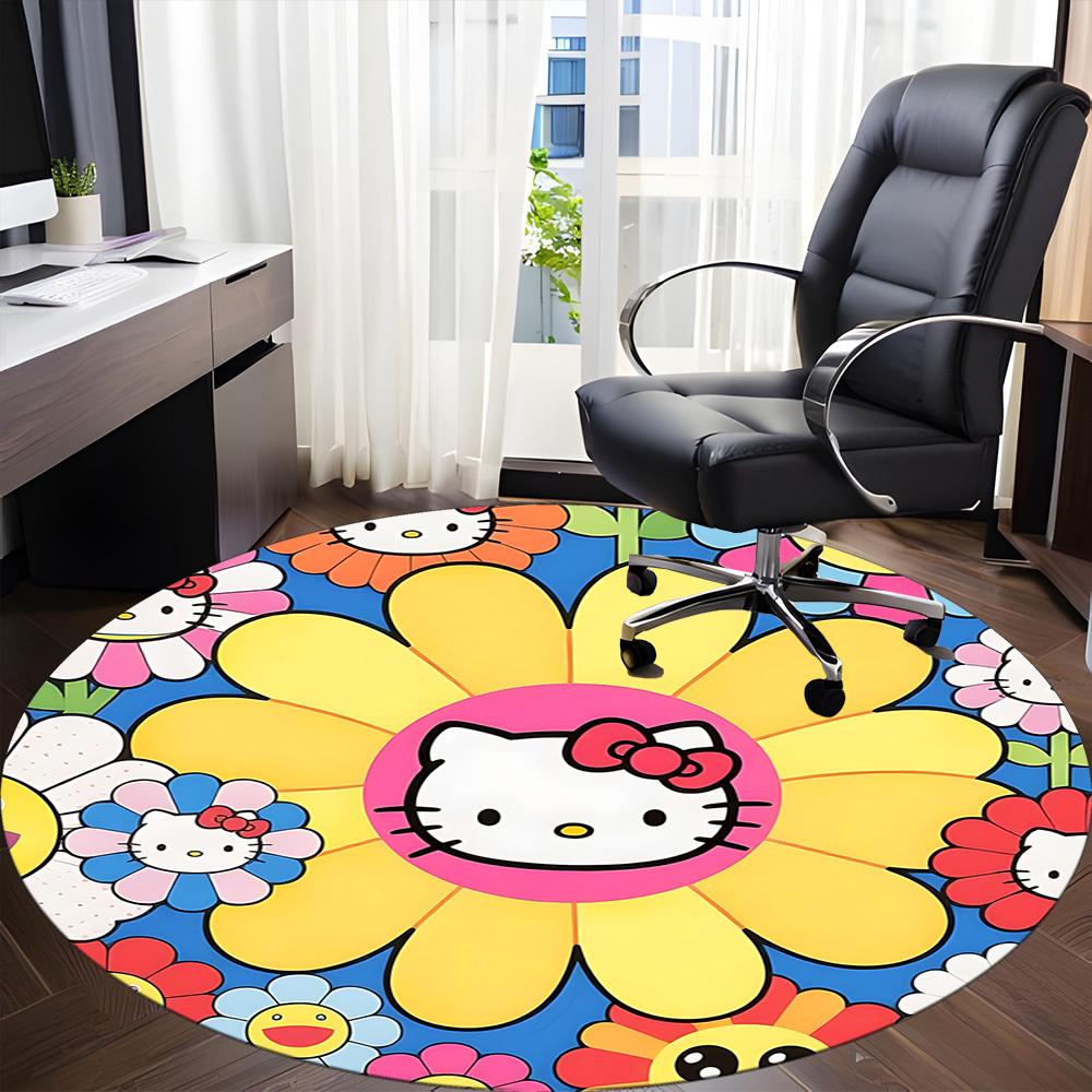 1 Stück Hello Kitty Stuhlteppich für das Büro, rutschfest, weich und bequem, Teppich für Büro, Gaming, leichte runde Bodenmatte