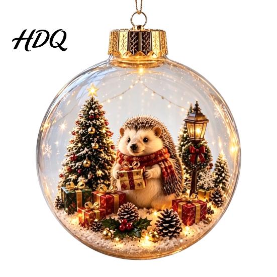 Cute Forest Animal Ornaments Christmas Story Ornament 3.15" Ball Hanging Decoration with Mini Holiday Scene Clear Plastic Sphere Decor Inside,