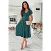 Solid V-Neck Puff Sleeve Swing Dress