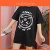 Damen Mädchen Lustiges Kurzarm Mond Katze Print Punk Gothic Lässiges Oberteil Bluse