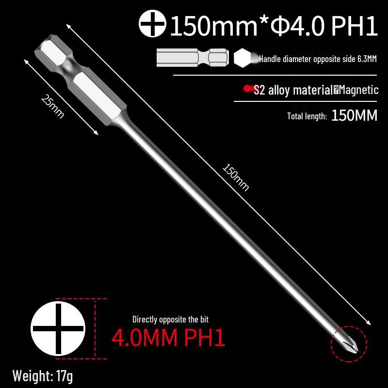 Extended S2 Hex Cross-Head Electric Screwdriver Set with Strong Magnetic & High Hardness