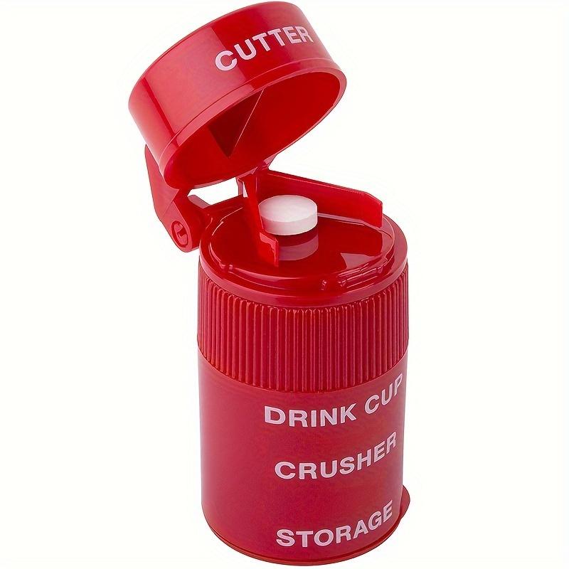 1pc 2 IN1 Pill Crusher, Creative Cutter And Grinder For Pills, Vitamins, Tablets, Stainless Steel Blade, Removable Drinking Cup
