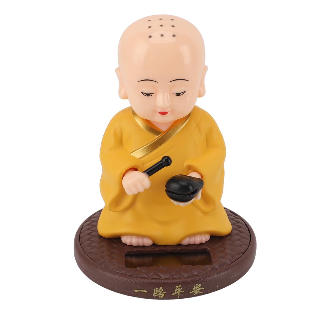 Solar Little Monk Figurine Automatic Head Shaking Decorative Funny Statue Ornament for   Car Dashboard Home