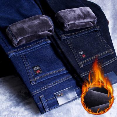 Winter Herren Warm Slim Fit Jeans Business Fashion Verdicken Denim Hose Fleece Stretch Marke Hosen