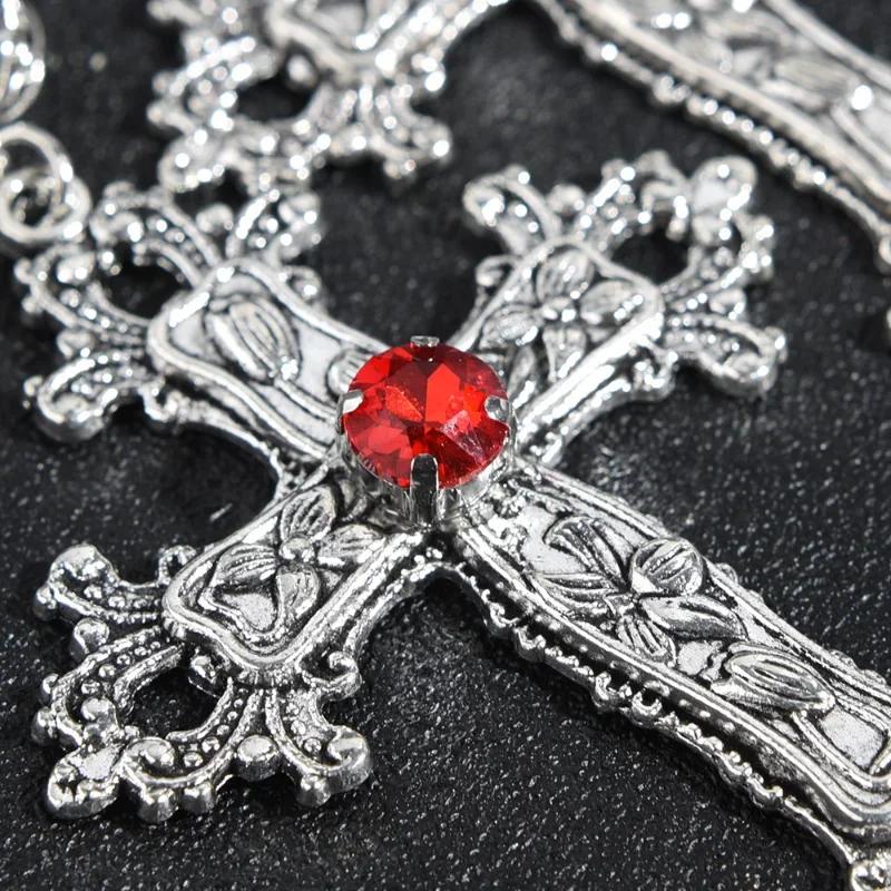 Náhrdelníky s přívěskem Y2K Punk Crystal Big Cross pro ženy Muži Gotický nepravidelný kříž s klíční kostí Řetízkové náhrdelníky Estetické šperky
