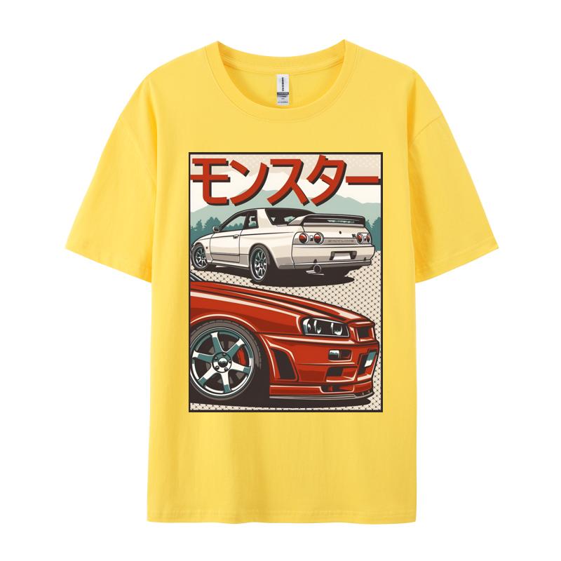 Car Print Tshirt Japan Drift T Shirt Graphic Pure Cotton Round Neck Unisex T Shirt Cool Tees Summer Autumn Wholesale