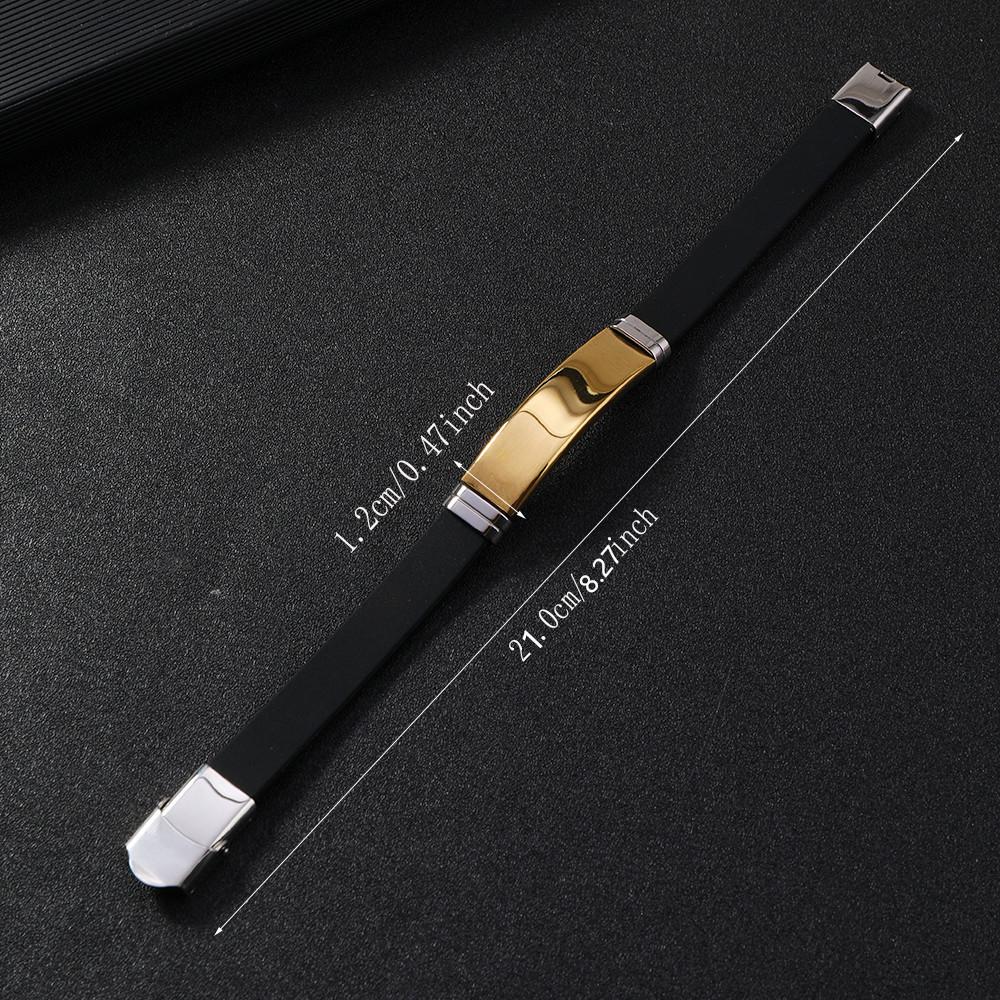 Men's Black Stainless Steel & Silicone Engraved Bracelet 