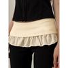 European and American Women's Clothing Street Chaoer Contrast-Color Ruffled Fake Two-Piece Bell-Bottom Pants Silm Slim Looking Casual Knitted Trousers