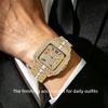 Mens Iced Out Watch Square Full Diamond Quartz Wrist Watch with Luminous Hands Date Waterproof Hip Hop Style