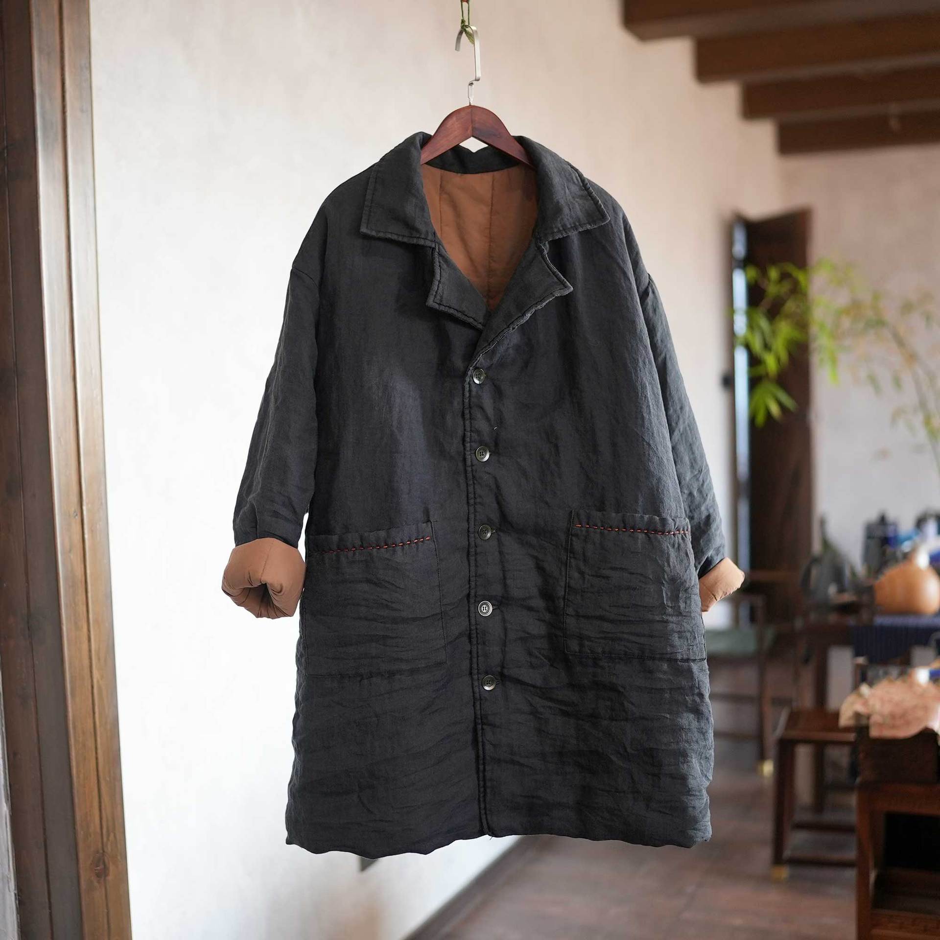 

Johnature Women Vintage Winter Solid Color Turn-down Collar Coats Button Pockets Warm Female Coats One Size чорний